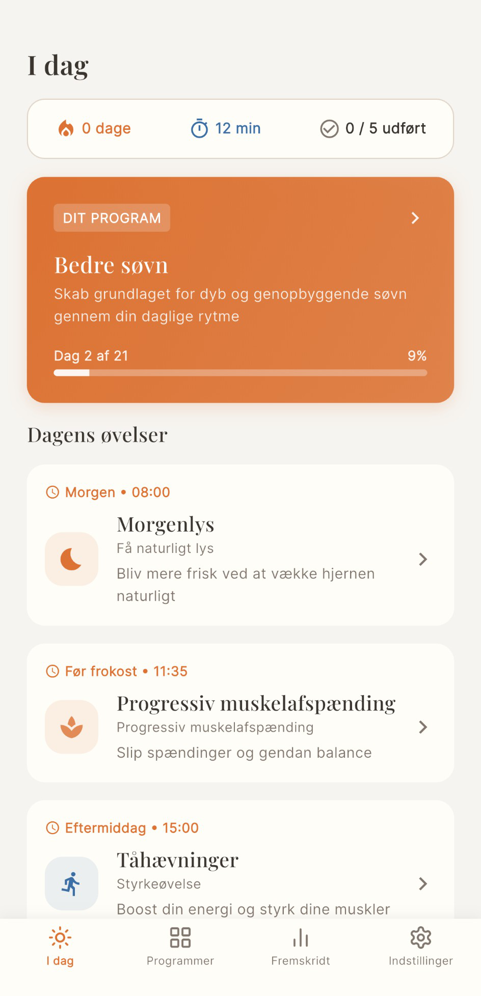 1-minutsmetoden app — Dagens øvelser og program